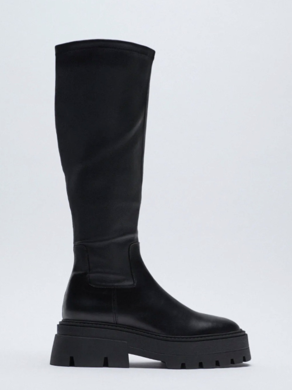 Zara Tall Genuine Leather Chunky Platform Boots Black Sz 40